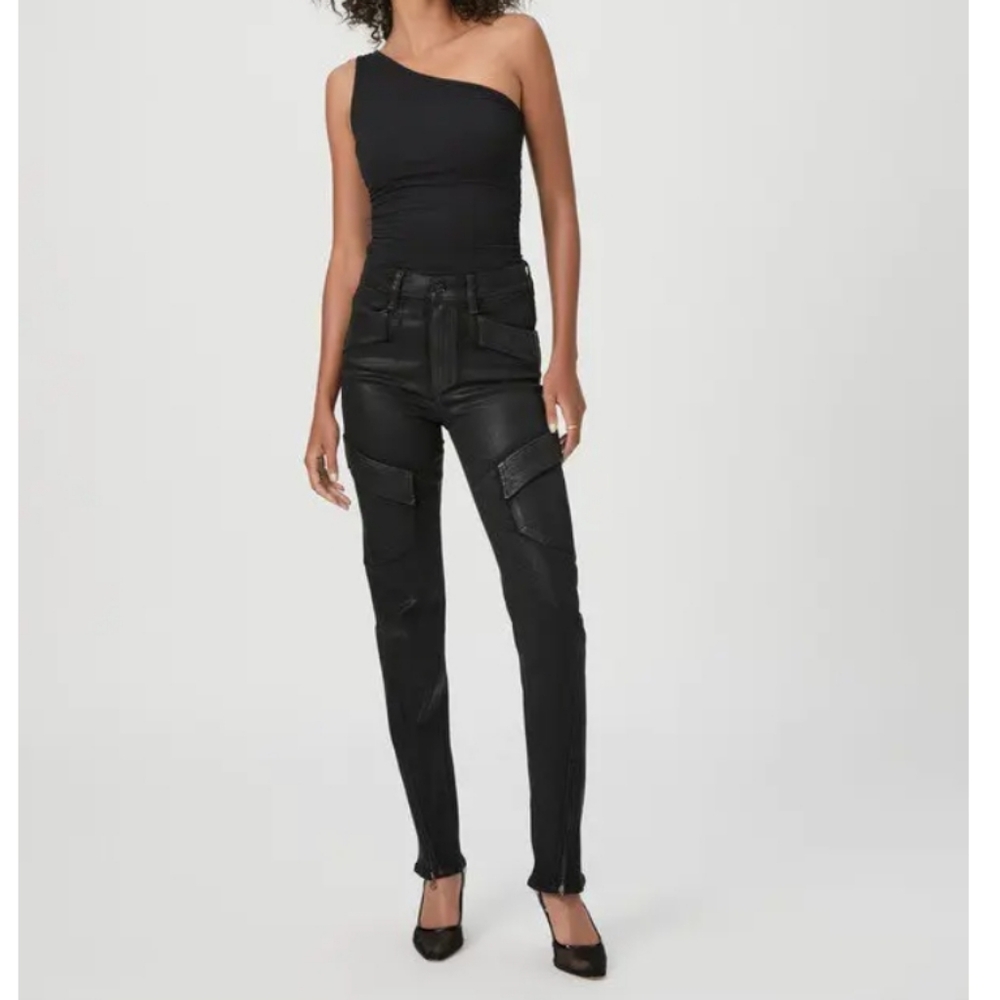 Paige Size 24 Black Stella Cargo Straight Jean Msrp $329